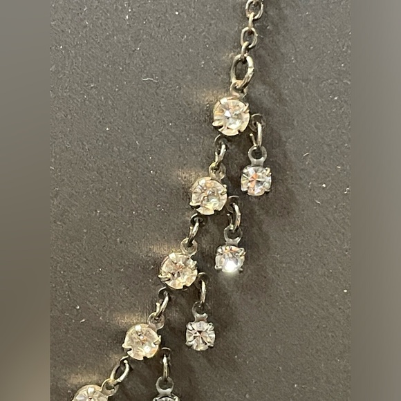 Vintage Prong Set Rhinestone Open Back Waterfall Rain Drop Necklace 15-18” - Picture 3 of 10